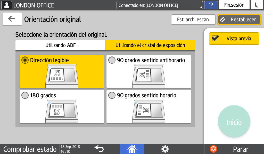Ilustraci&oacute;n de la pantalla del panel de operaciones