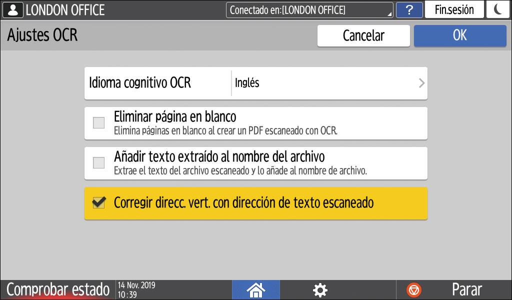 Ilustraci&oacute;n de la pantalla del panel de operaciones