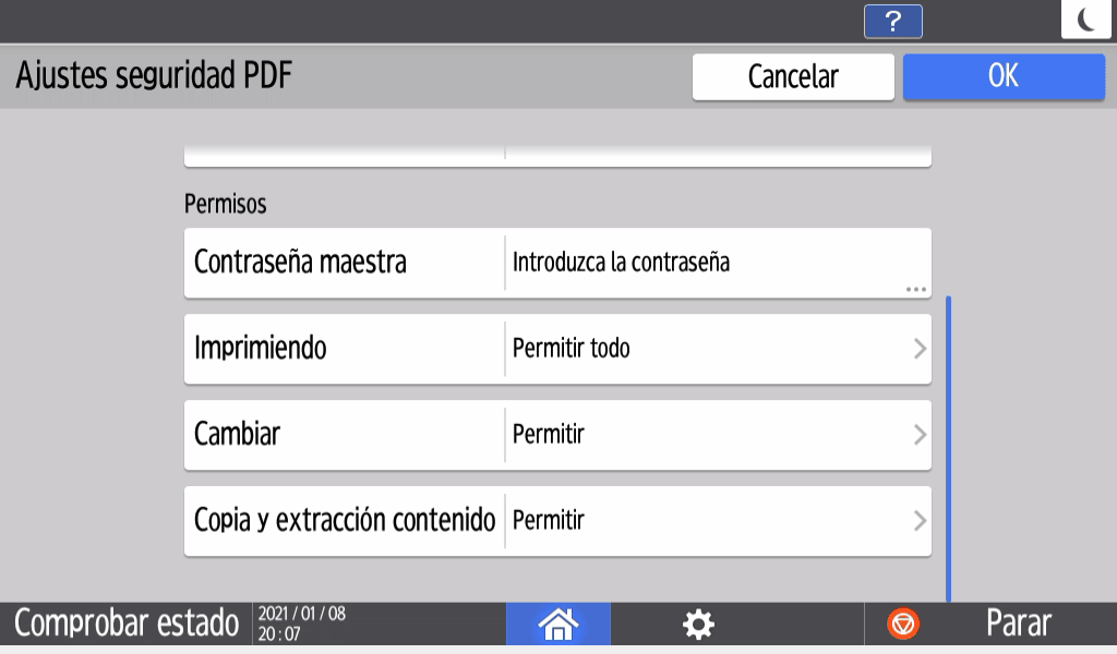 Ilustraci&oacute;n de la pantalla del panel de operaciones