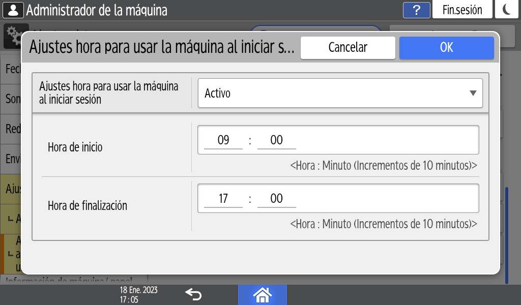 Ilustraci&oacute;n de la pantalla del panel de operaciones