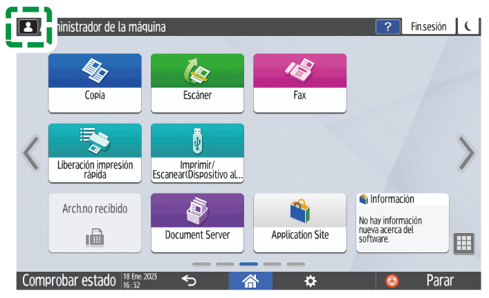 Ilustraci&oacute;n de la pantalla del panel de operaciones