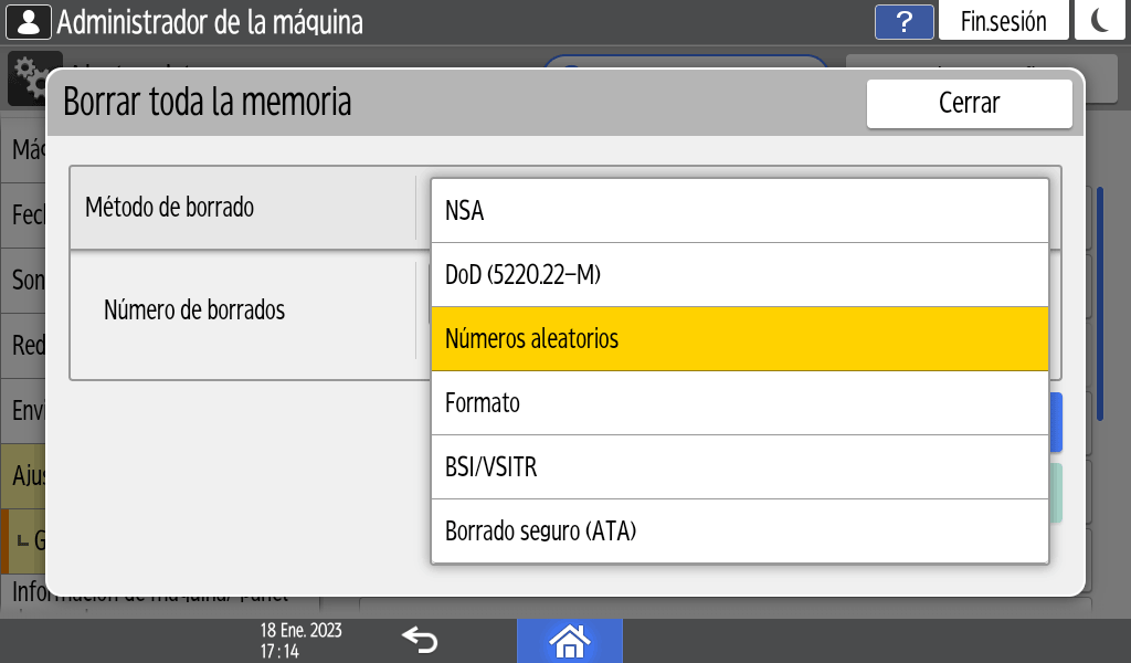 Ilustraci&oacute;n de la pantalla del panel de operaciones