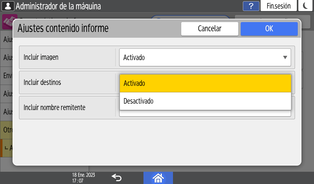 Ilustración de la pantalla del panel de operaciones