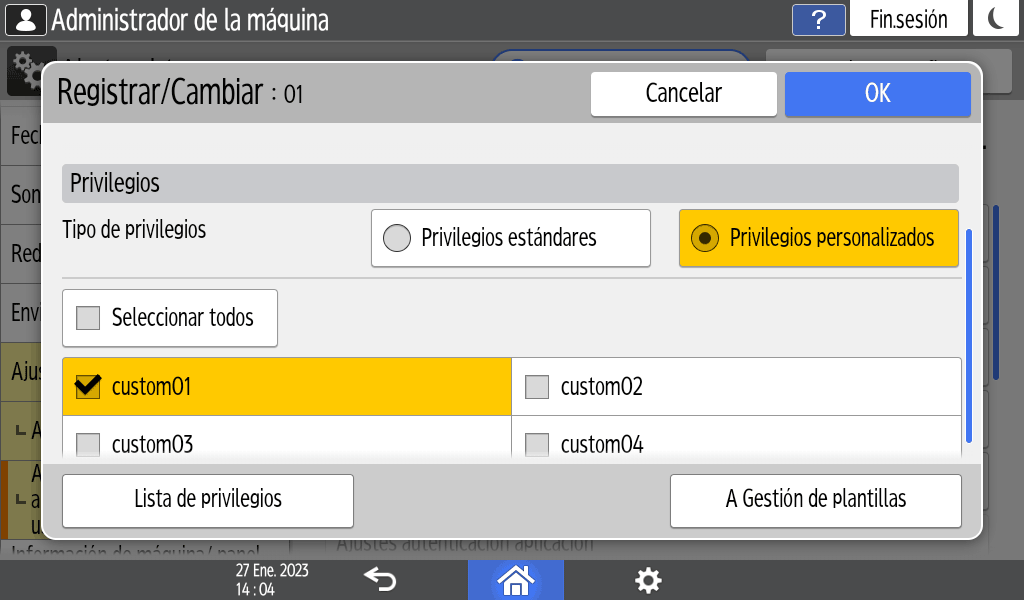Ilustraci&oacute;n de la pantalla del panel de operaciones