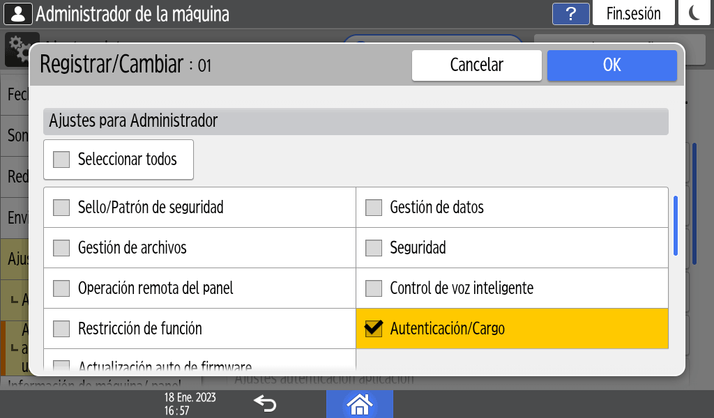Ilustraci&oacute;n de la pantalla del panel de operaciones