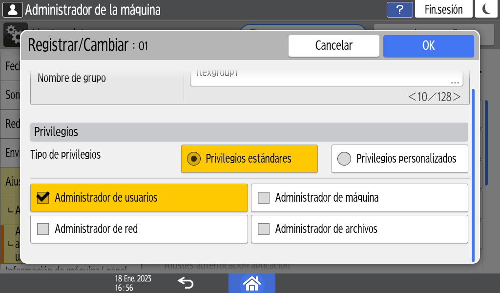 Ilustraci&oacute;n de la pantalla del panel de operaciones