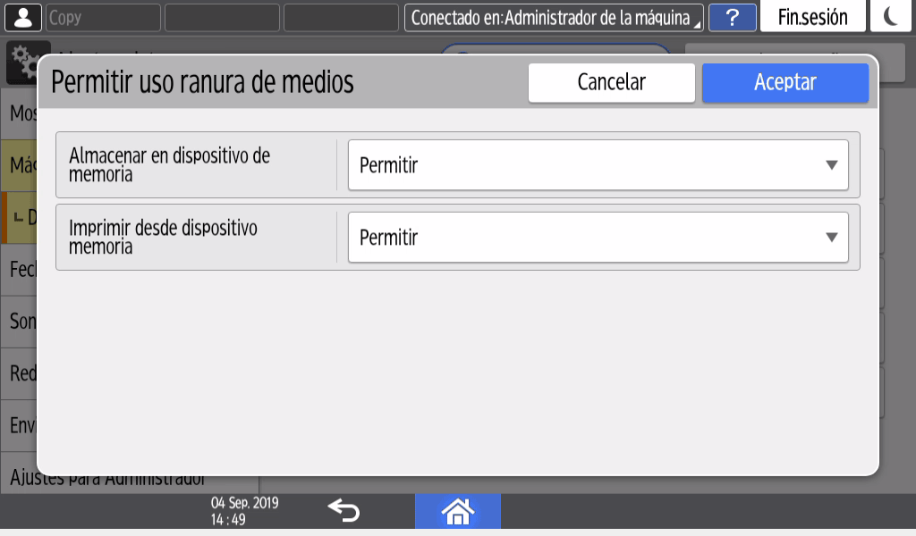 Ilustración de la pantalla del panel de operaciones