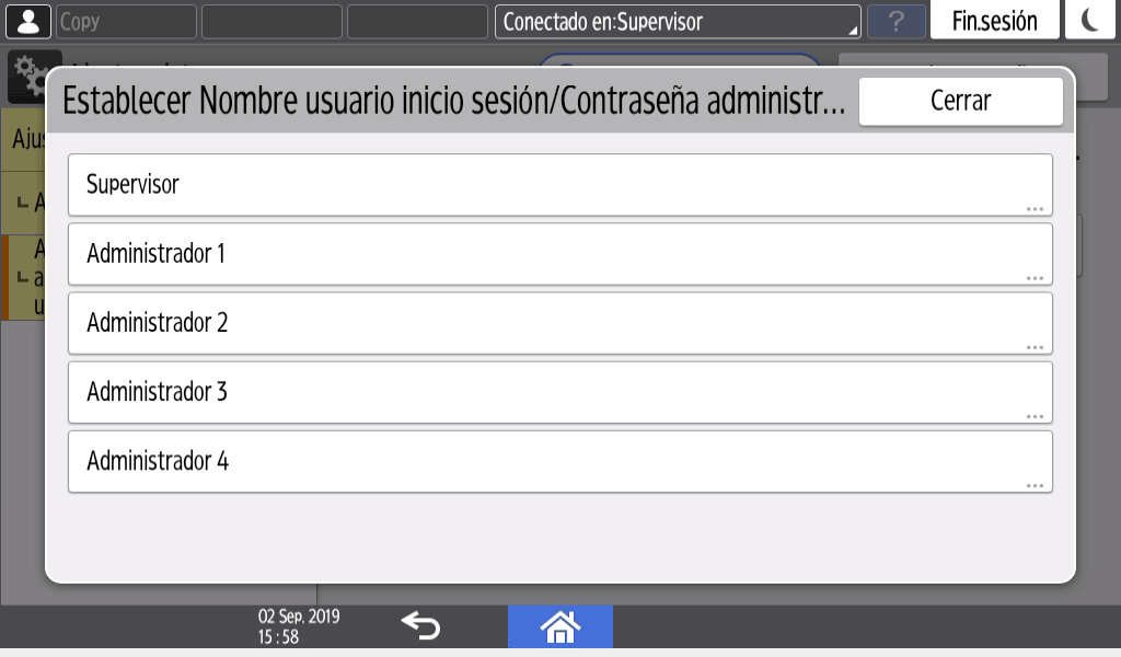 Ilustración de la pantalla del panel de operaciones