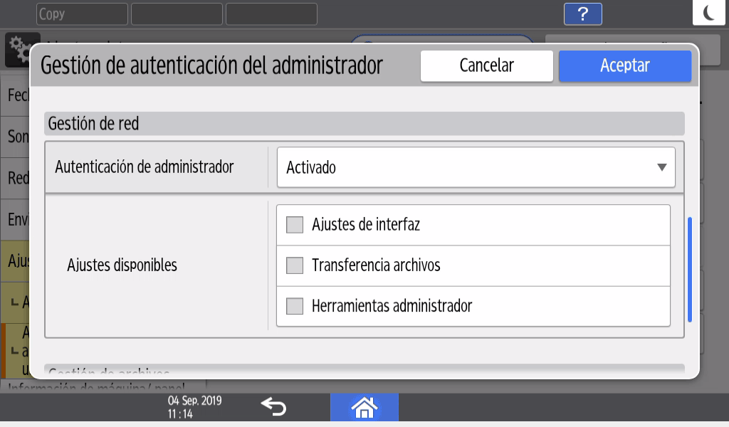 Ilustraci&oacute;n de la pantalla del panel de operaciones