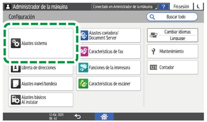 Ilustración de la pantalla del panel de operaciones