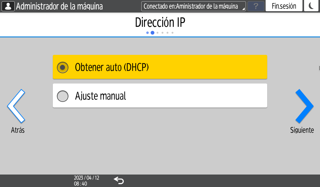 Ilustración de la pantalla del panel de mandos