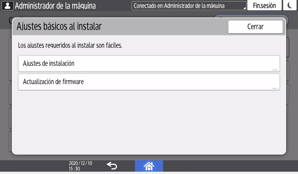 Ilustración de la pantalla del panel de operaciones