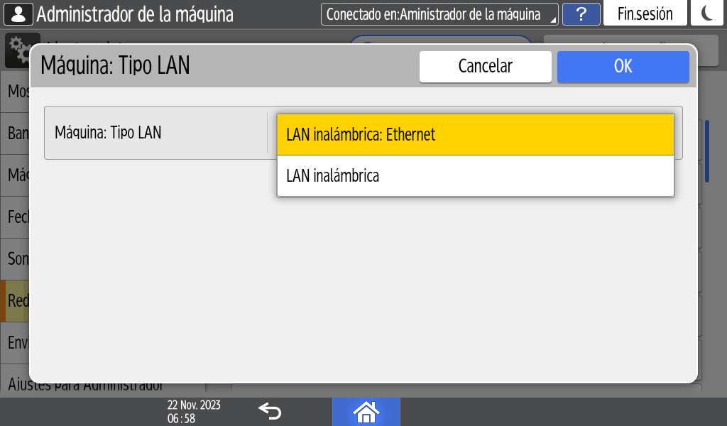 Ilustración de la pantalla del panel de operaciones