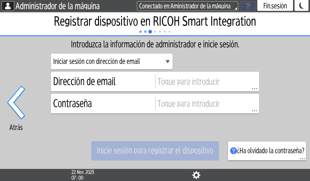 Ilustraci&oacute;n de la pantalla del panel de mandos