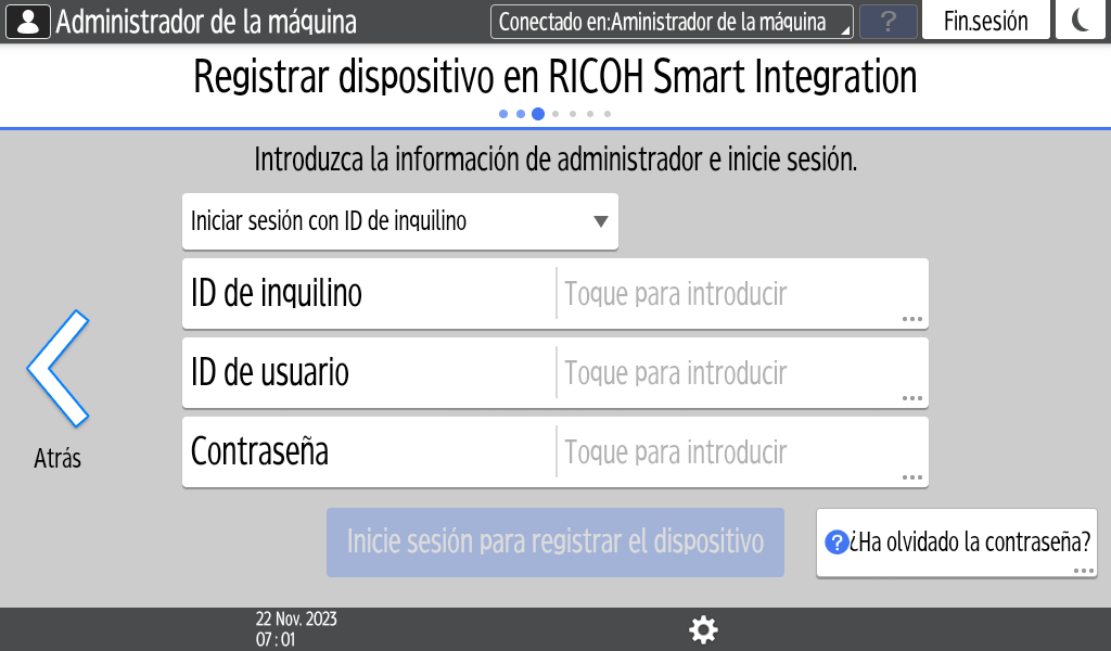 Ilustraci&oacute;n de la pantalla del panel de mandos