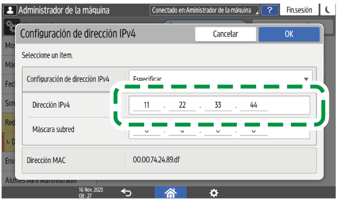Ilustración de la pantalla del panel de mandos