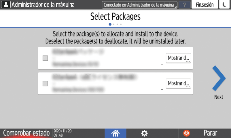 Ilustraci&oacute;n de la pantalla del panel de mandos