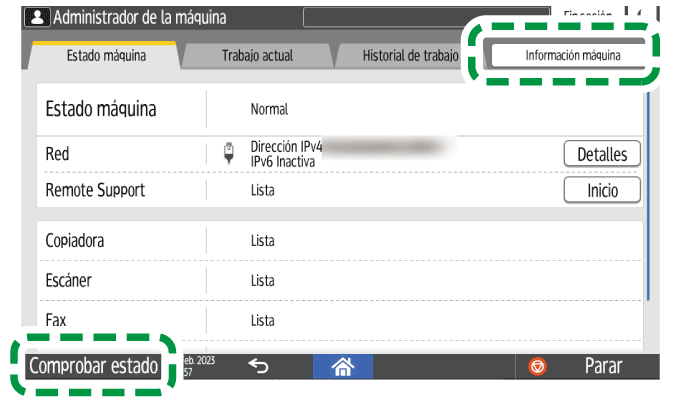 Ilustración de la pantalla del panel de operaciones