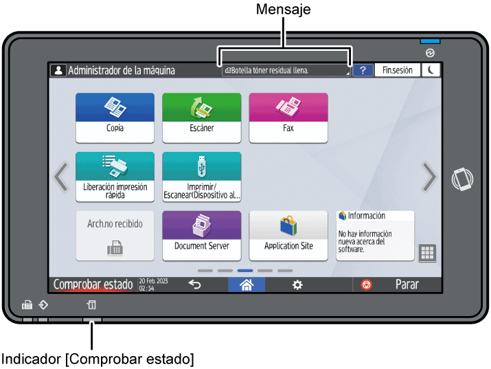 Ilustraci&oacute;n con llamadas numeradas de la pantalla del panel de operaciones