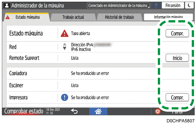 Ilustraci&oacute;n de la pantalla del panel de operaciones