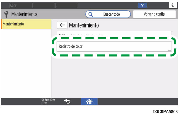 Ilustración de la pantalla del panel de operaciones