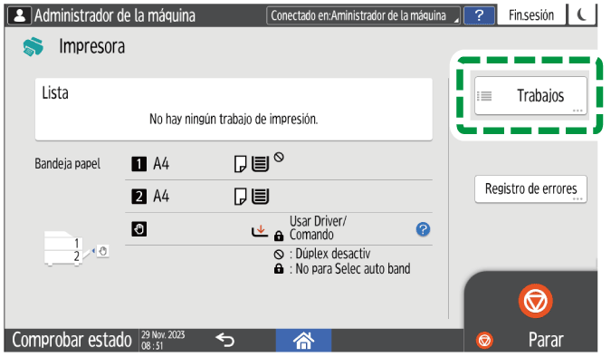 Ilustraci&oacute;n de la pantalla del panel de operaciones