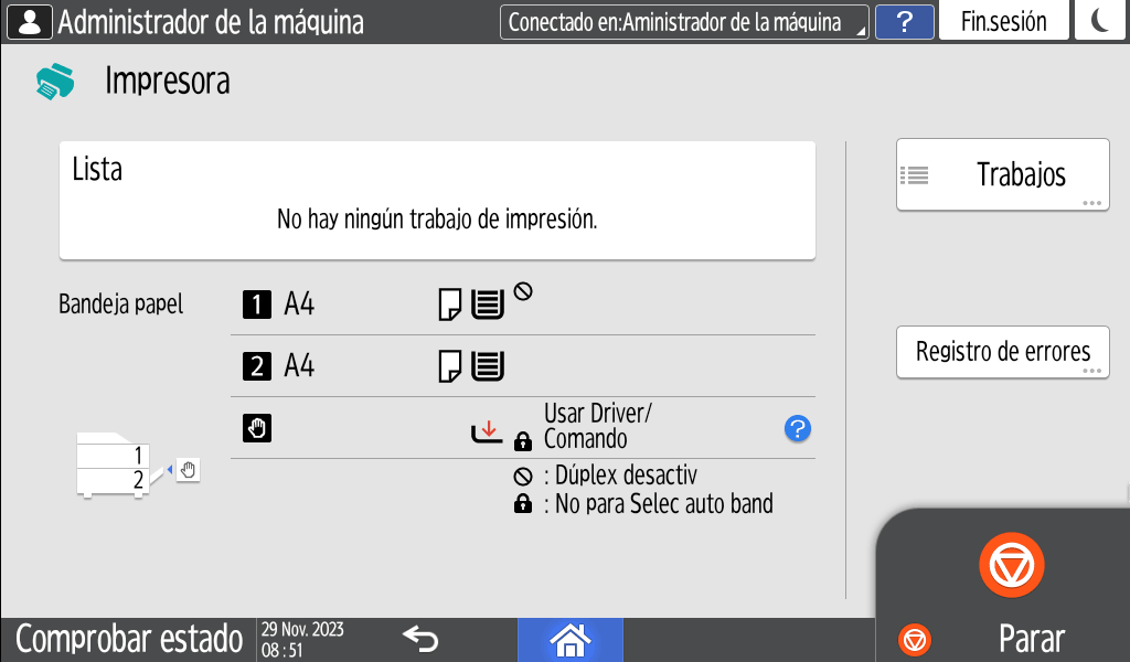 Ilustraci&oacute;n de la pantalla del panel de operaciones