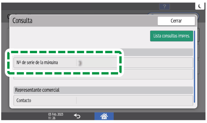 Ilustración de la pantalla del panel de operaciones