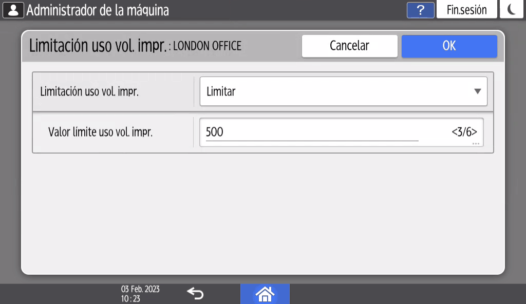 Ilustraci&oacute;n de la pantalla del panel de operaciones