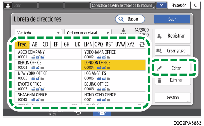 Ilustraci&oacute;n de la pantalla del panel de operaciones