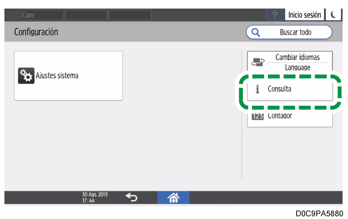Ilustración de la pantalla del panel de operaciones