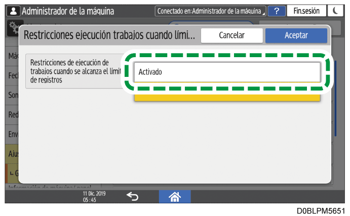 Ilustraci&oacute;n de la pantalla del panel de operaciones