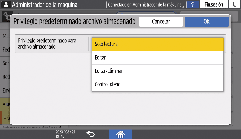 Ilustraci&oacute;n de la pantalla del panel de operaciones