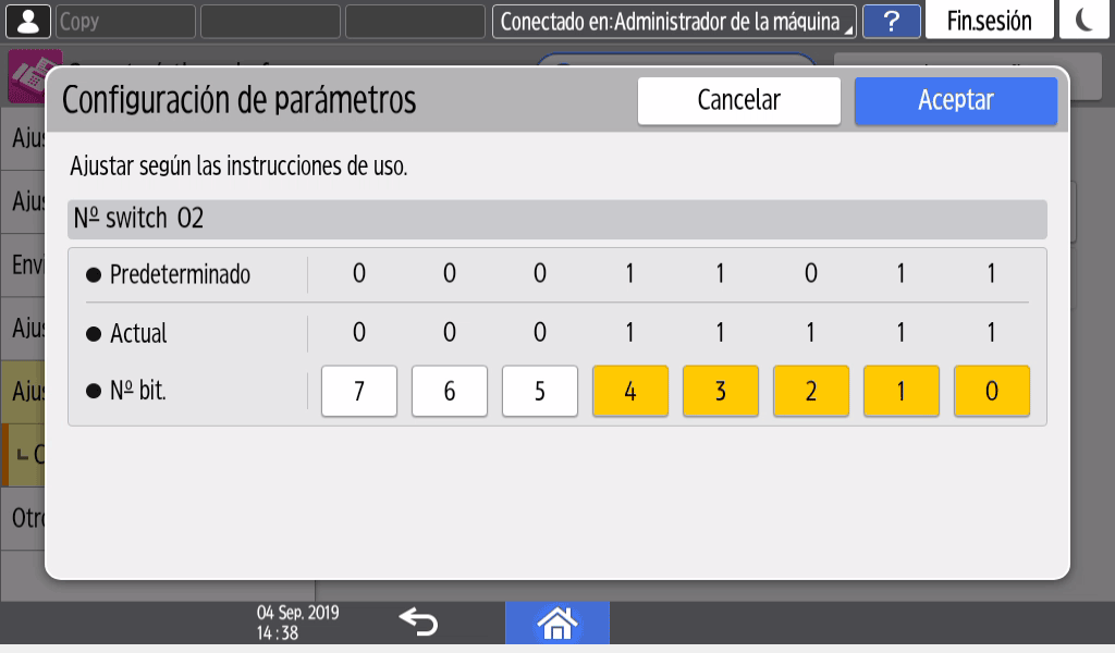 Ilustración de la pantalla del panel de operaciones