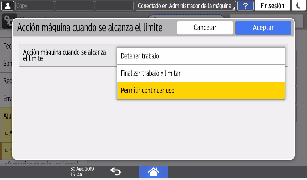 Ilustraci&oacute;n de la pantalla del panel de operaciones