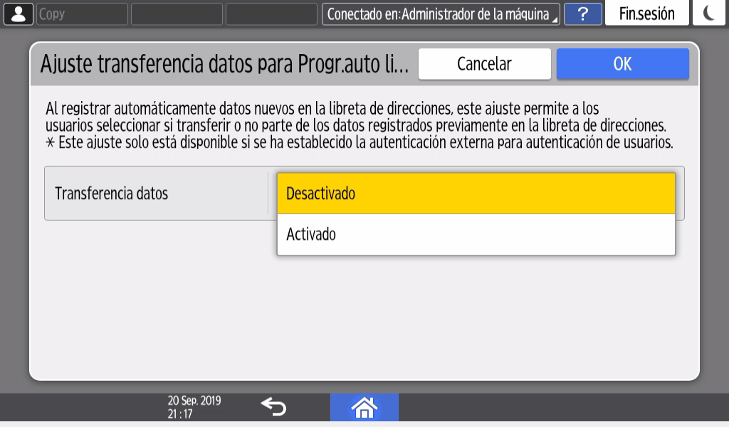 Ilustraci&oacute;n de la pantalla del panel de operaciones