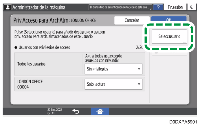 Ilustraci&oacute;n de la pantalla del panel de operaciones