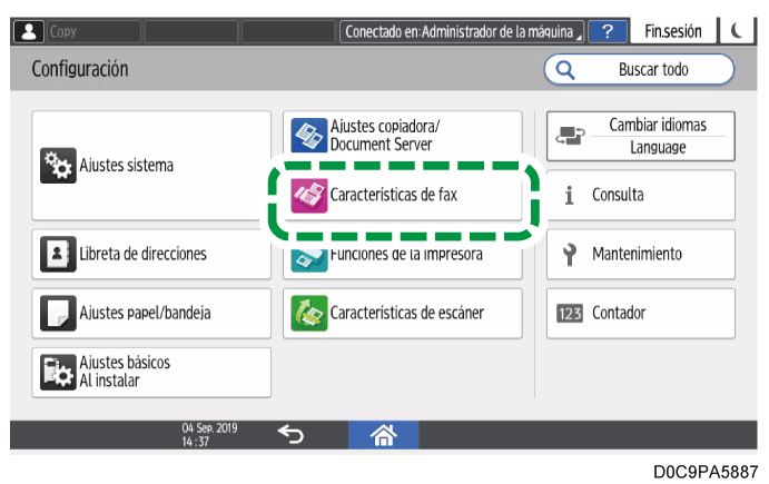 Ilustración de la pantalla del panel de operaciones