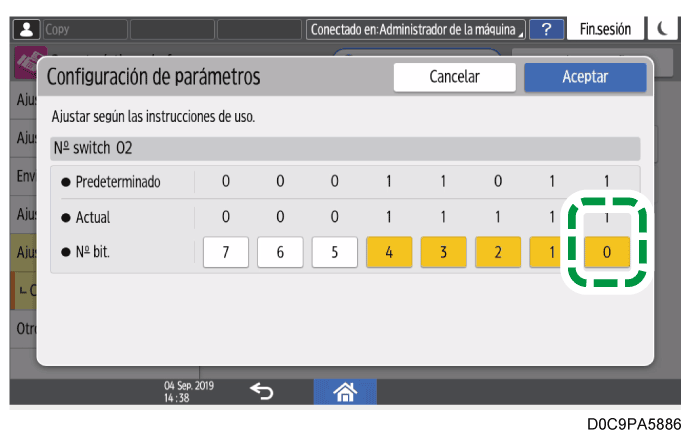 Ilustración de la pantalla del panel de operaciones
