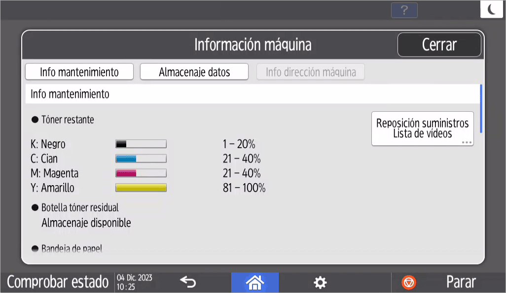 Ilustración de la pantalla del panel de mandos