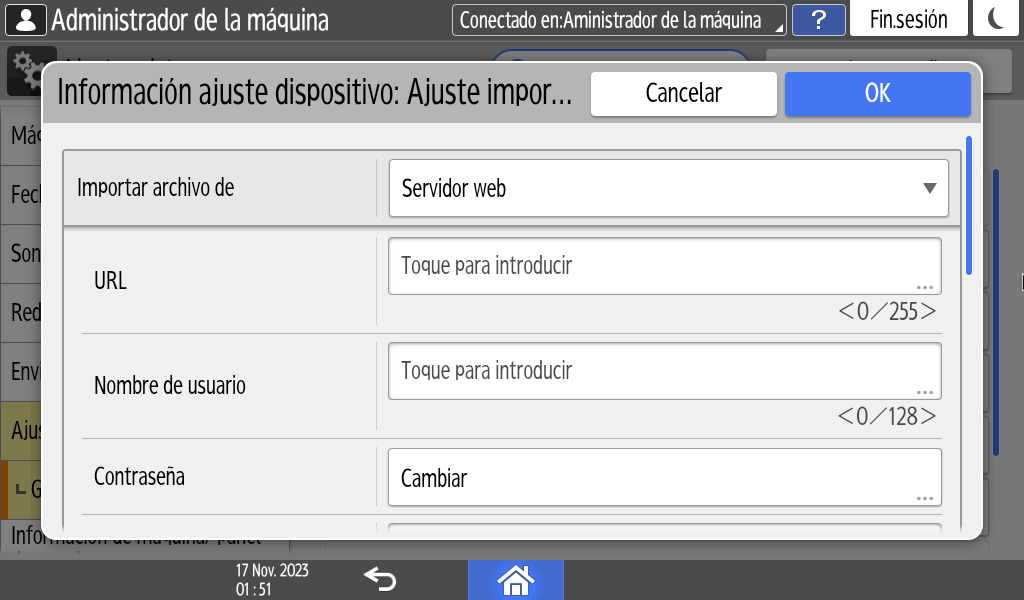 Ilustraci&oacute;n de la pantalla del panel de operaciones