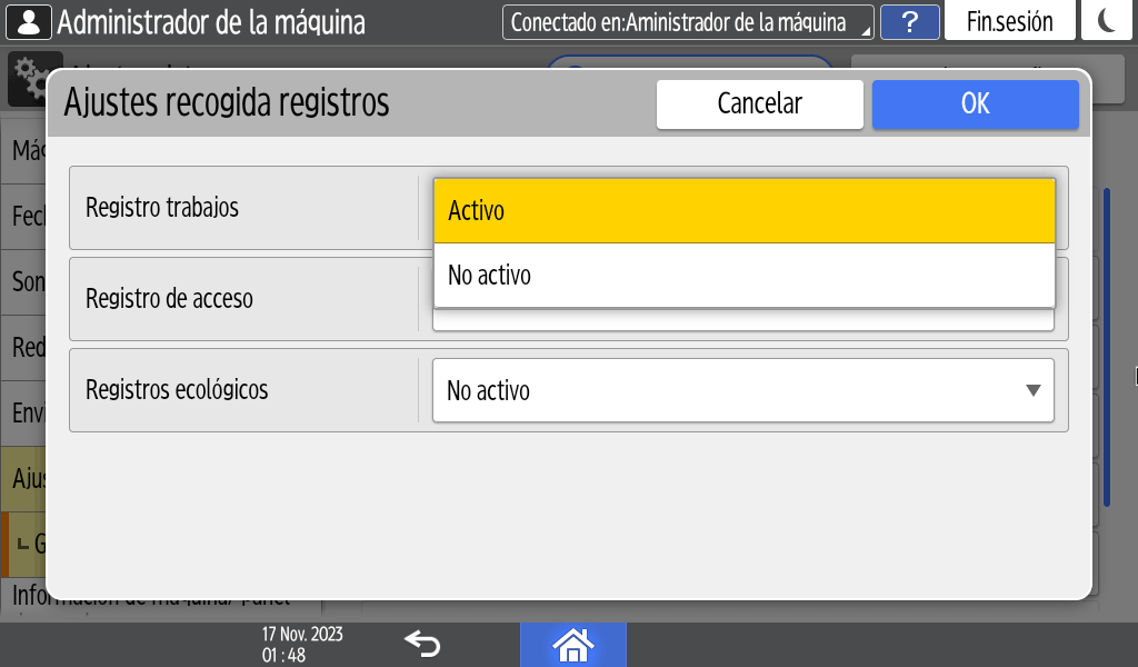 Ilustraci&oacute;n de la pantalla del panel de operaciones