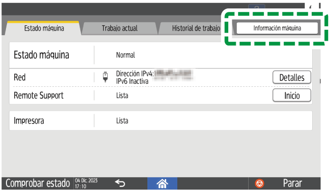 Ilustración de la pantalla del panel de mandos