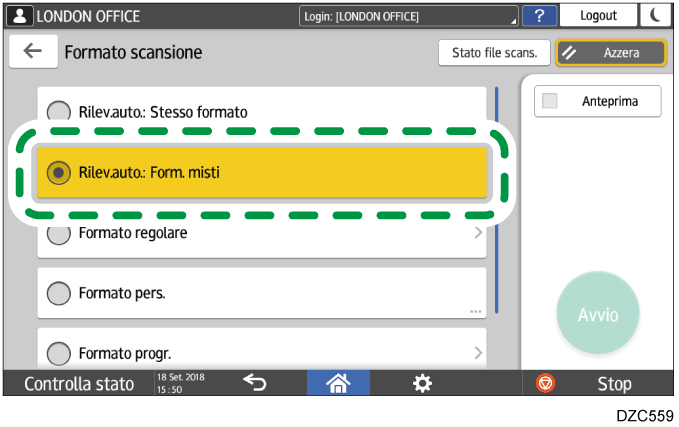 Illustrazione della schermata sul pannello di controllo
