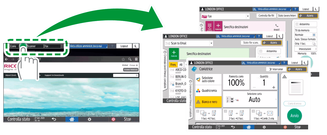 Illustrazione della schermata sul pannello di controllo