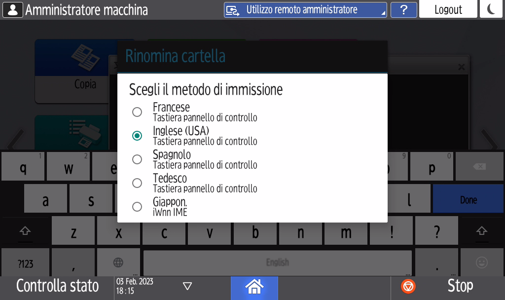 Illustrazione della schermata sul pannello di controllo