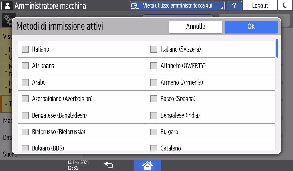 Illustrazione della schermata sul pannello di controllo