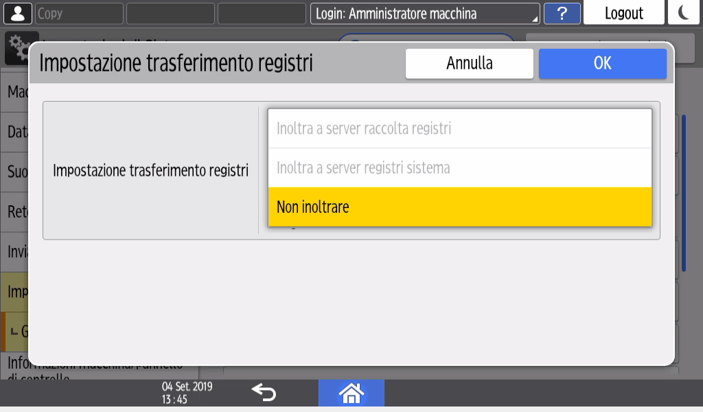 Illustrazione della schermata sul pannello di controllo