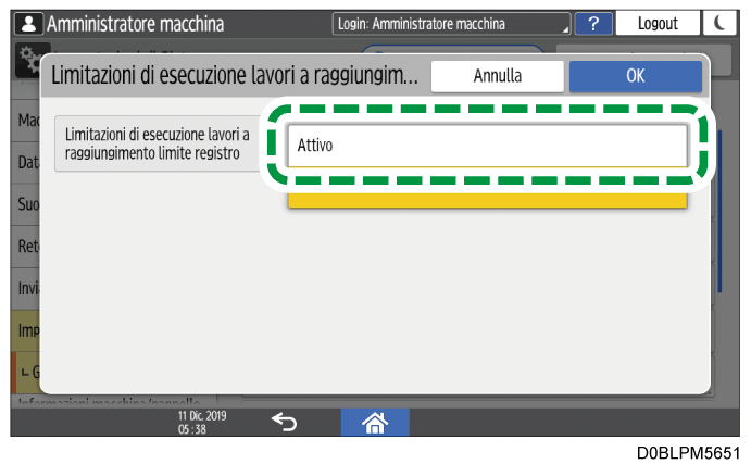 Illustrazione della schermata sul pannello di controllo
