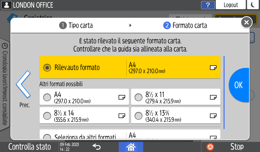 Illustrazione della schermata sul pannello di controllo